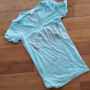 Light blue pink victoria secret necklace tshirt